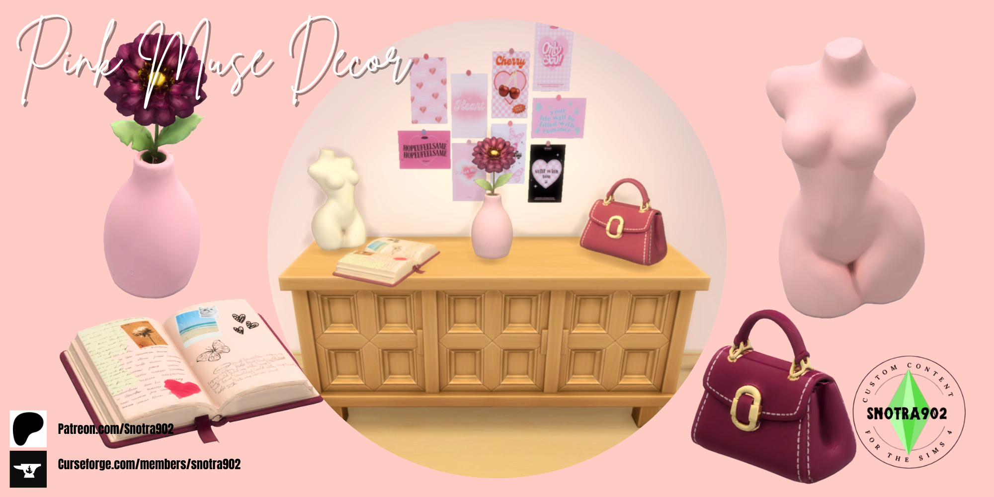 Pink Muse Decor mod for The Sims 4 