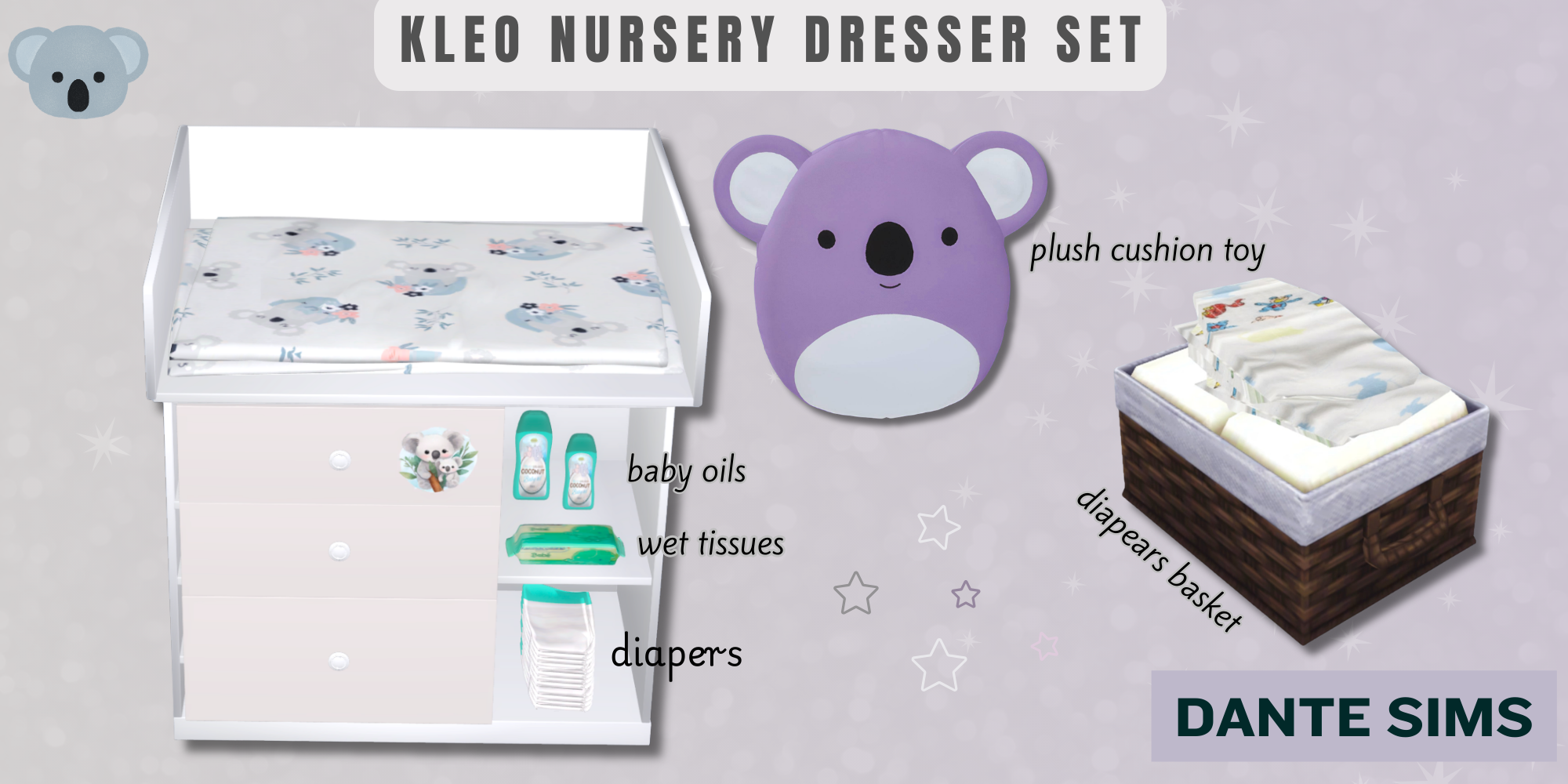 Kleo nursery dresser set mod for The Sims 4 