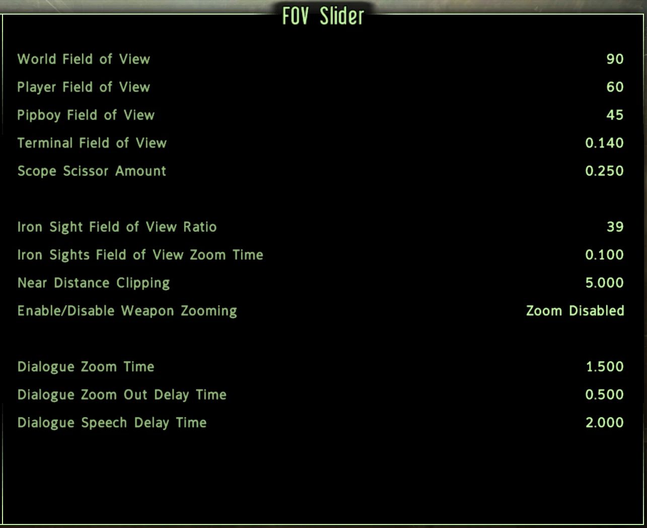 FOV Slider mod for Fallout: New Vegas