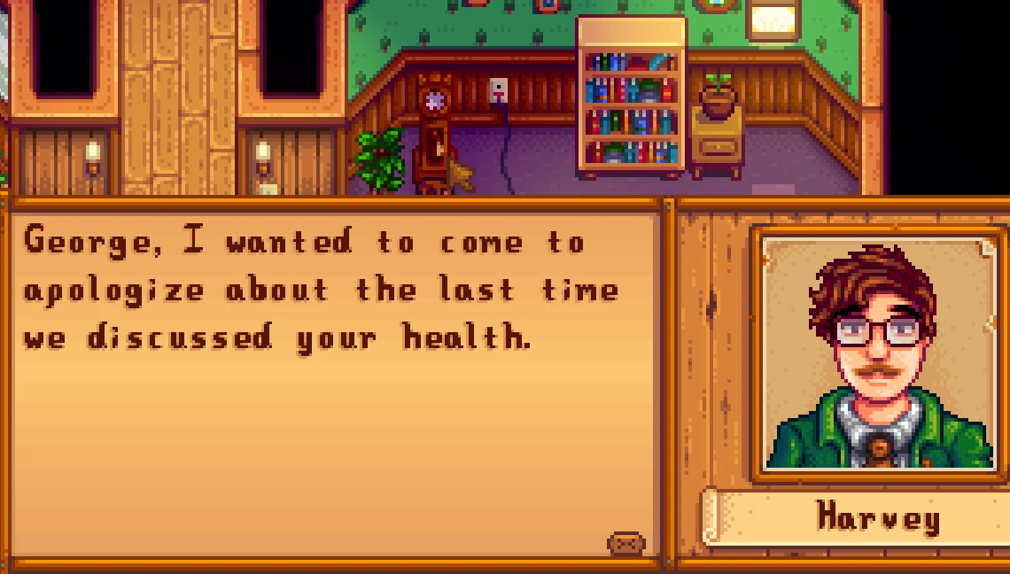 Harvey Apologizes mod for Stardew Valley