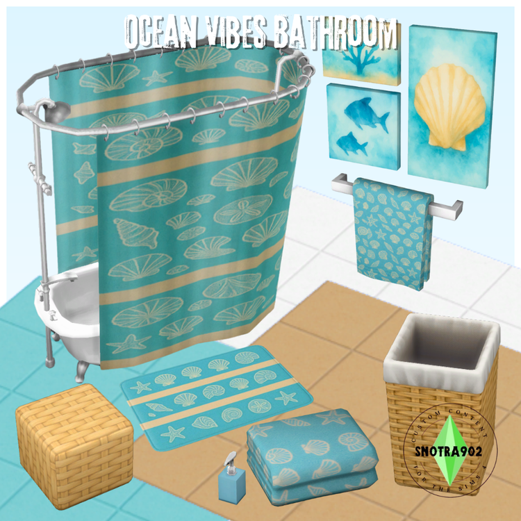 Ocean Vibes Bathroom mod for The Sims 4 