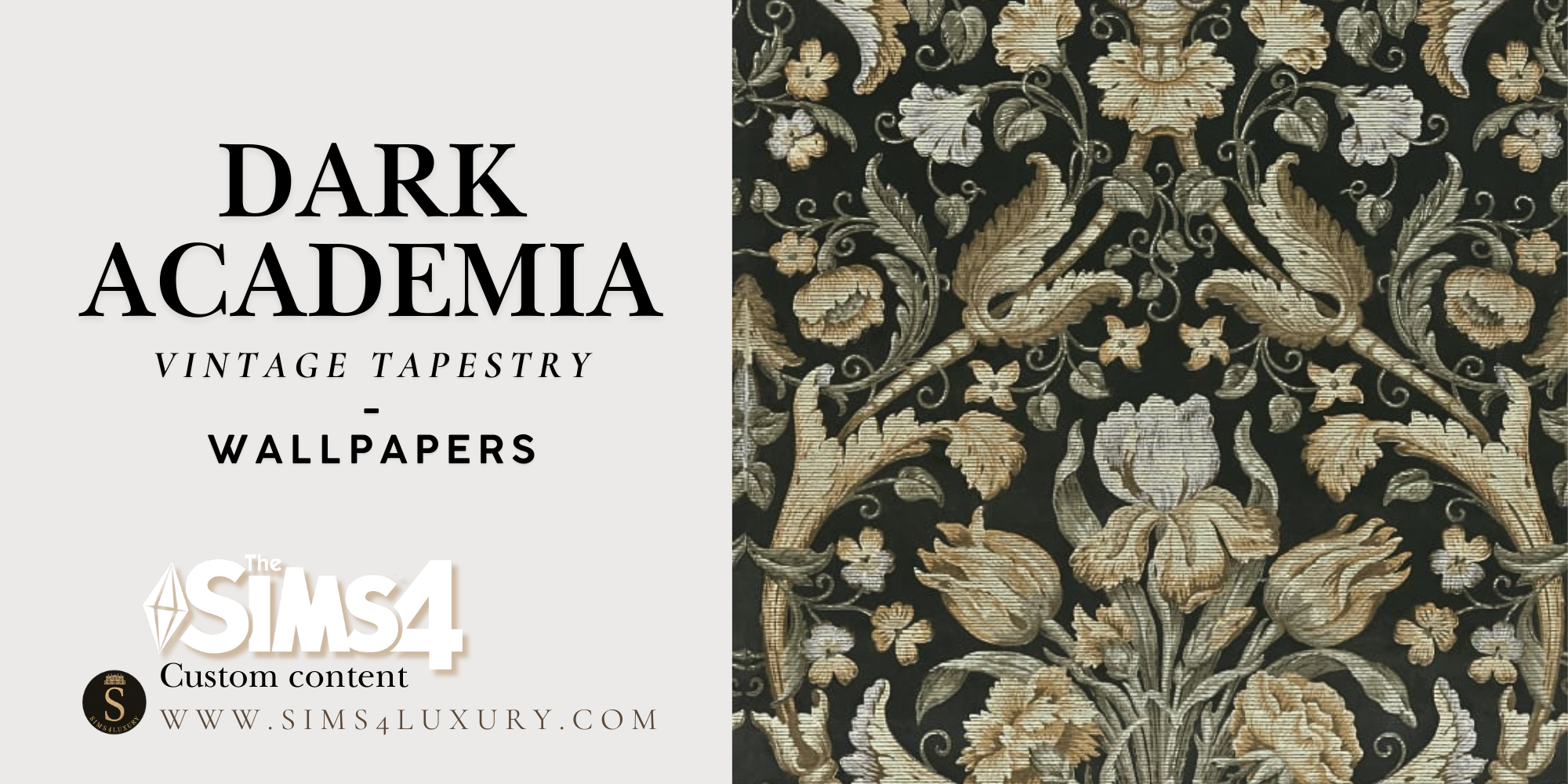 Sims4Luxury - Dark Academia - Vintage tapestry - Wallpapers mod for The Sims 4 