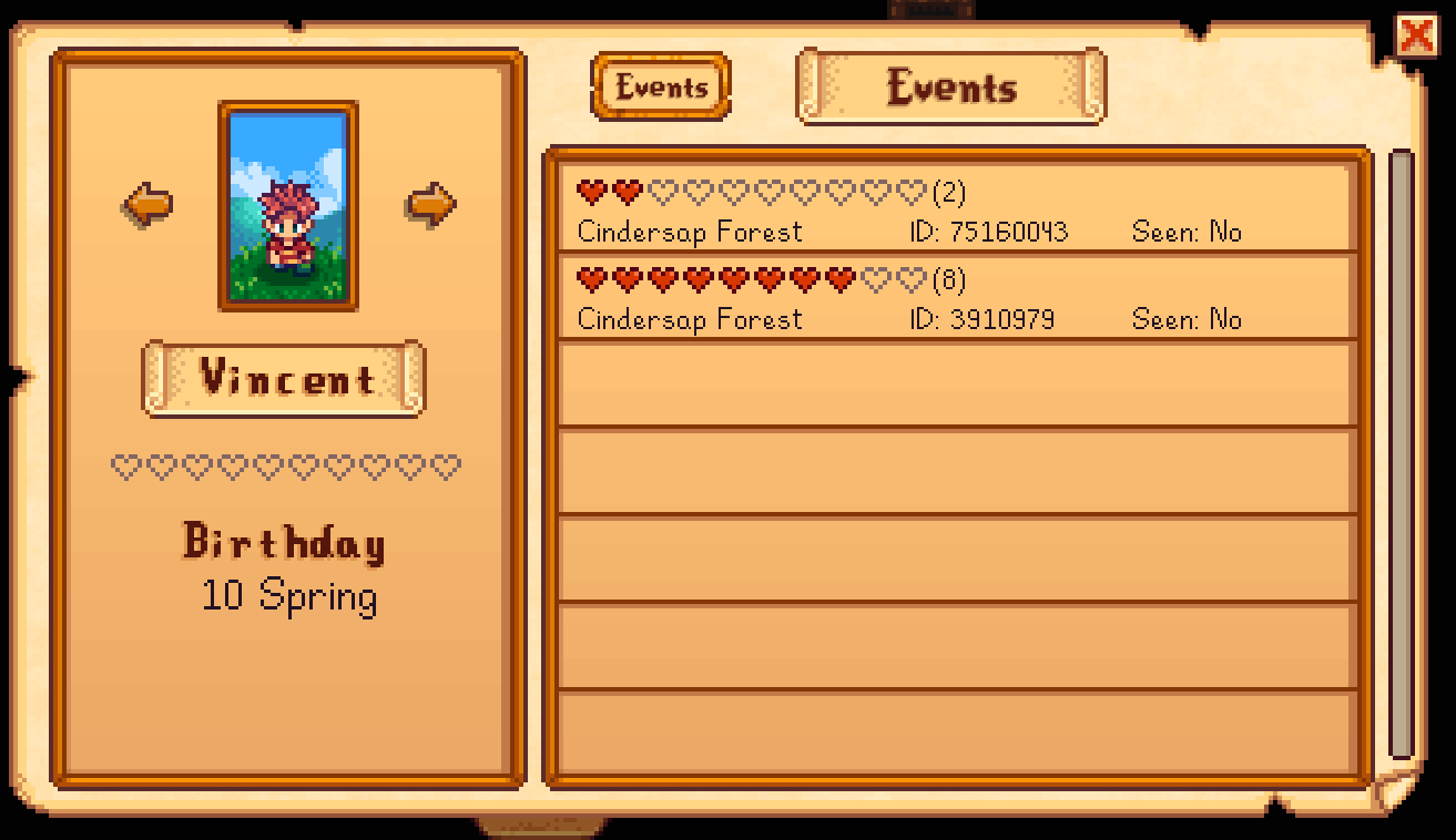 Event Lookup mod for Stardew Valley