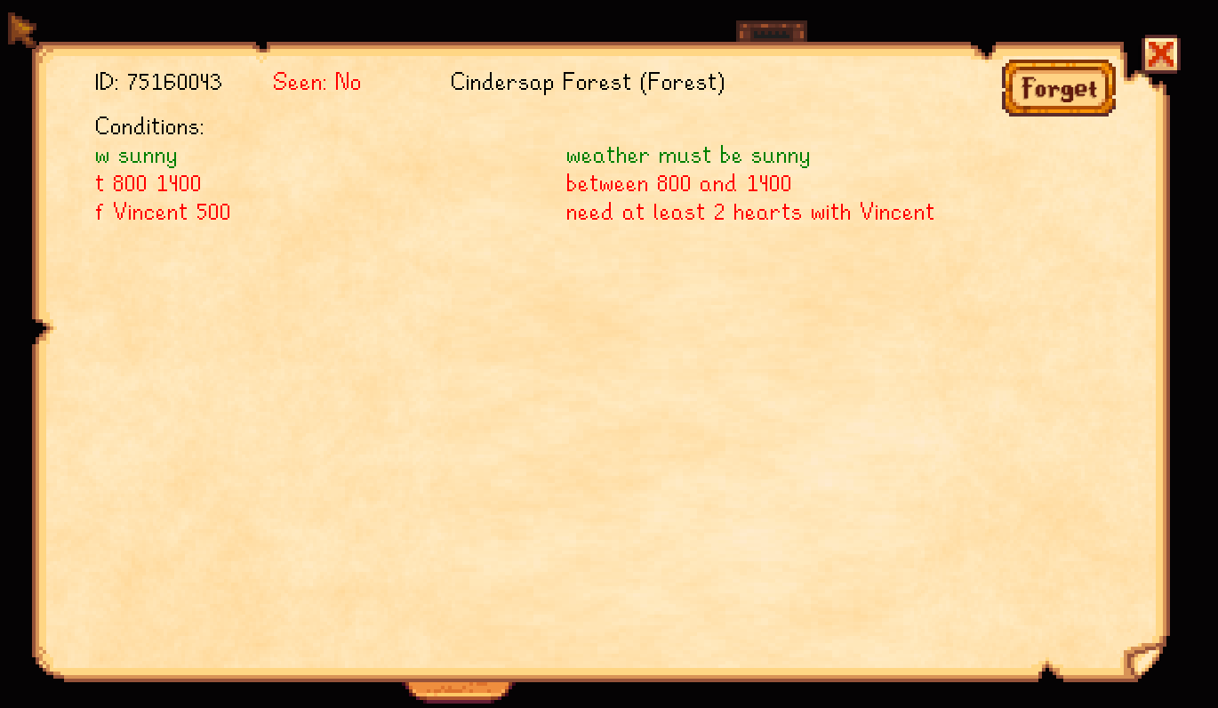 Event Lookup mod for Stardew Valley