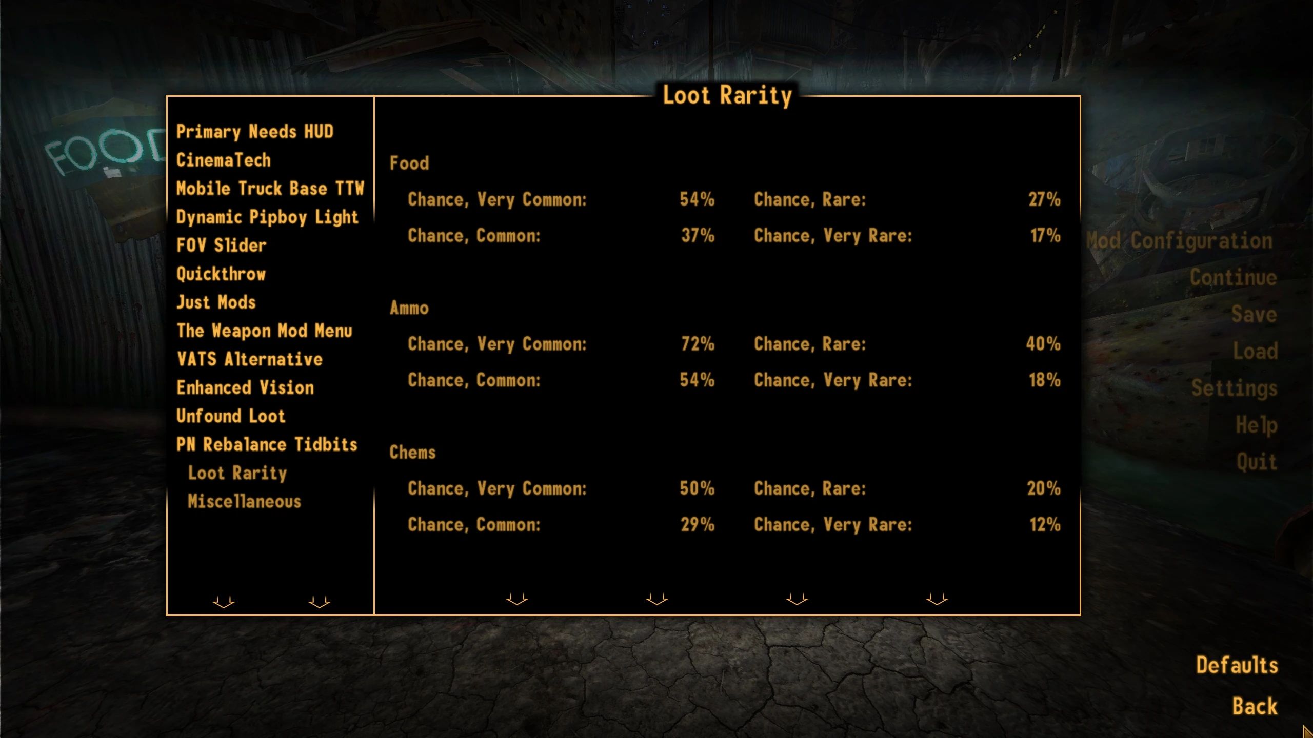 TTW Configurable Loot Rarity and Food Healing mod for Fallout: New Vegas