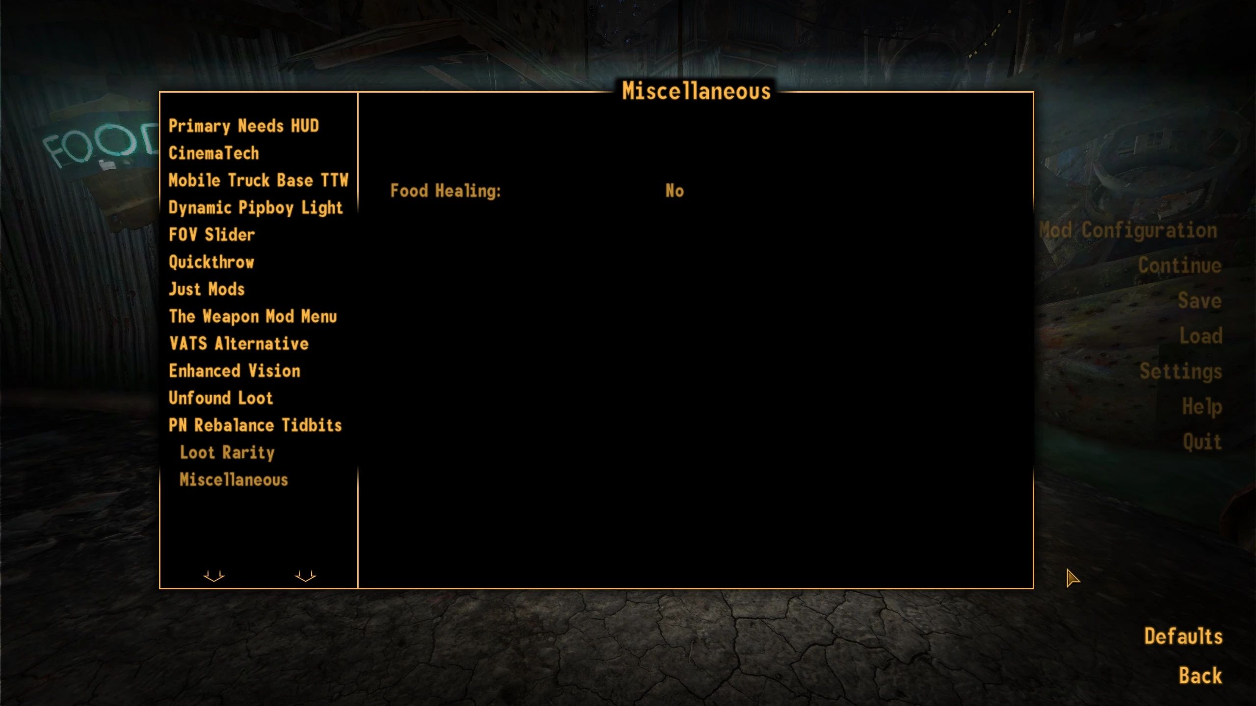 TTW Configurable Loot Rarity and Food Healing mod for Fallout: New Vegas