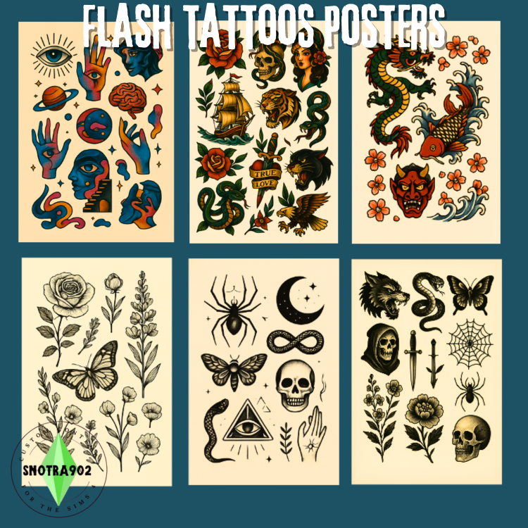 Flash Tattoos - Posters mod for The Sims 4 