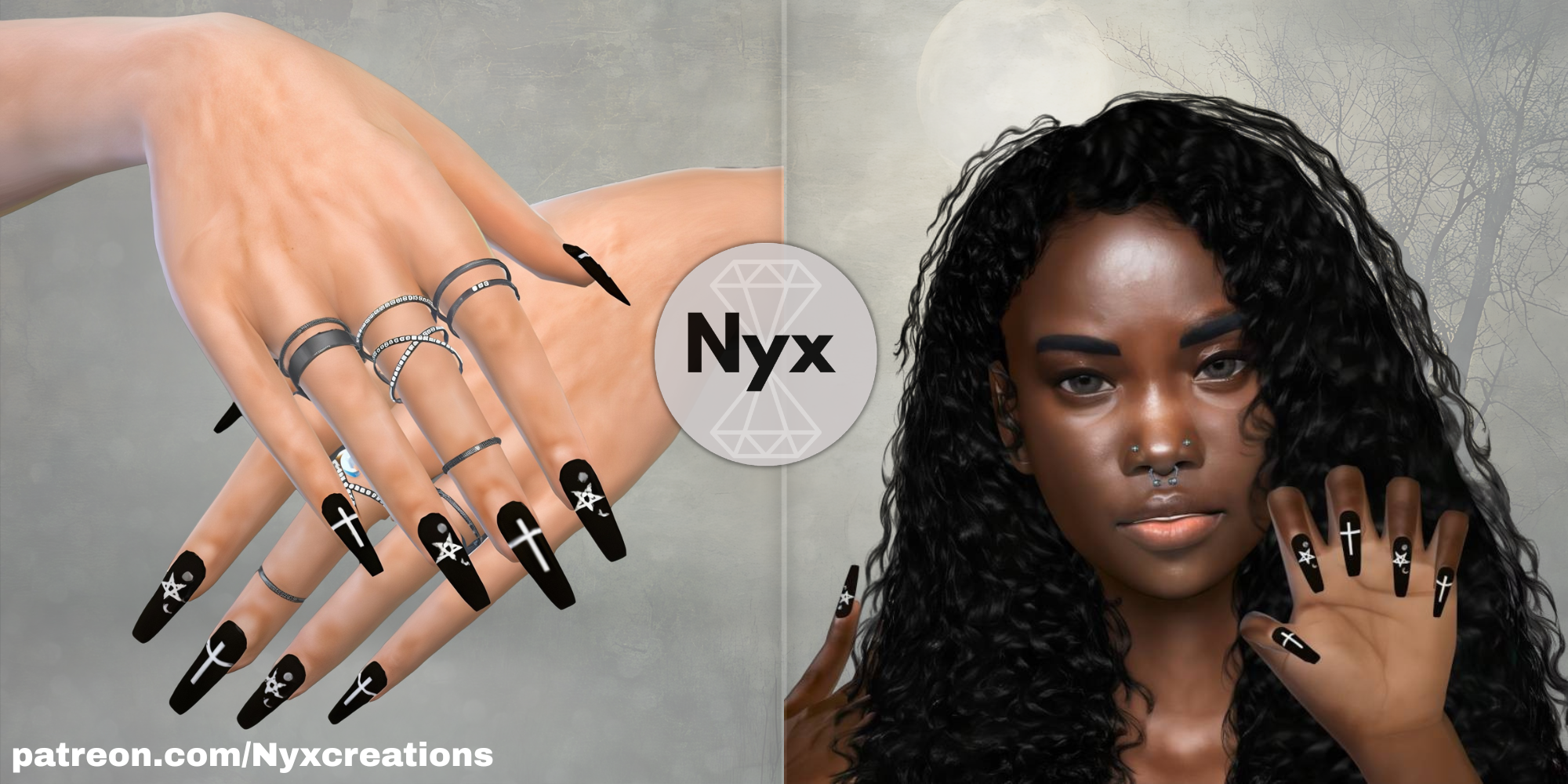 Goth nails set mod for The Sims 4 