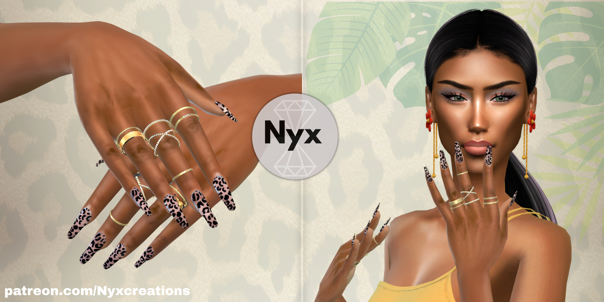 Leopard print long nails mod for The Sims 4 