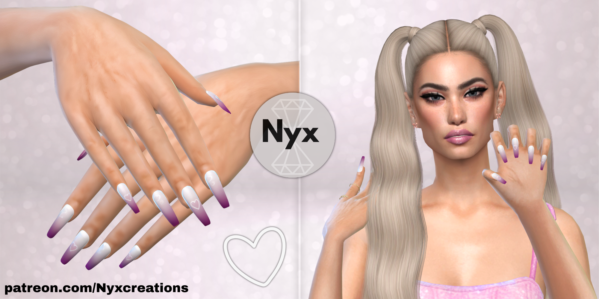 Pink heart long nails mod for The Sims 4 