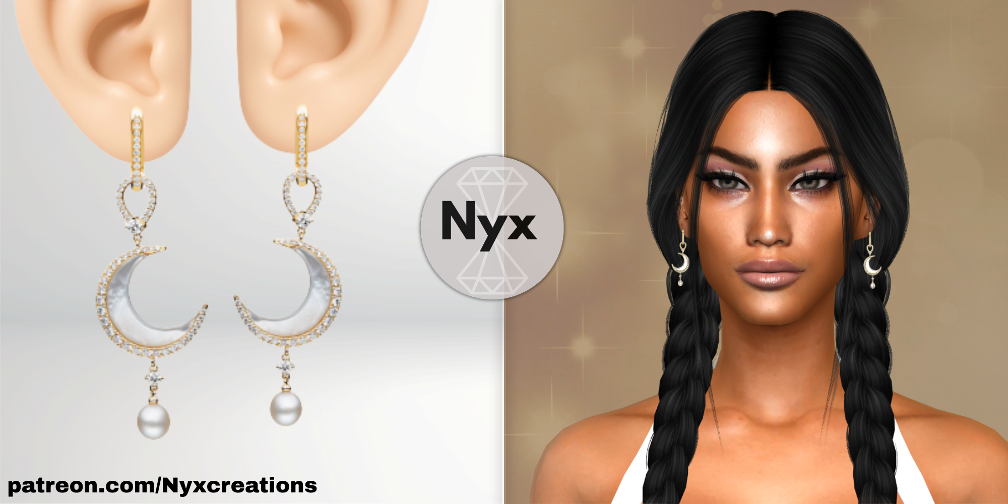 Moon diamond earrings mod for The Sims 4 