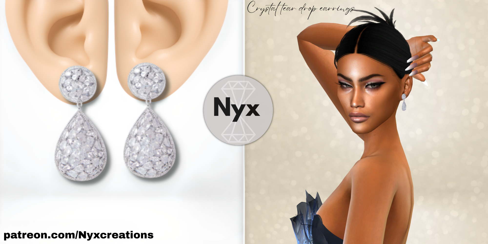 Crystal Tear drop Galaxy Earrings mod for The Sims 4 