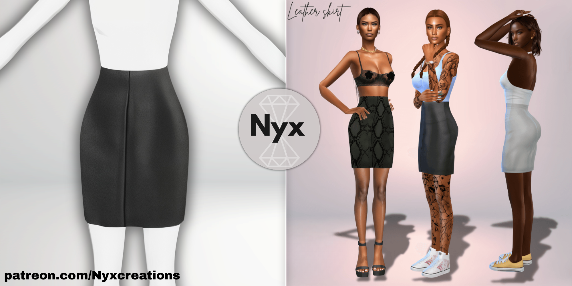 Leather high-waist skirt mod for The Sims 4 