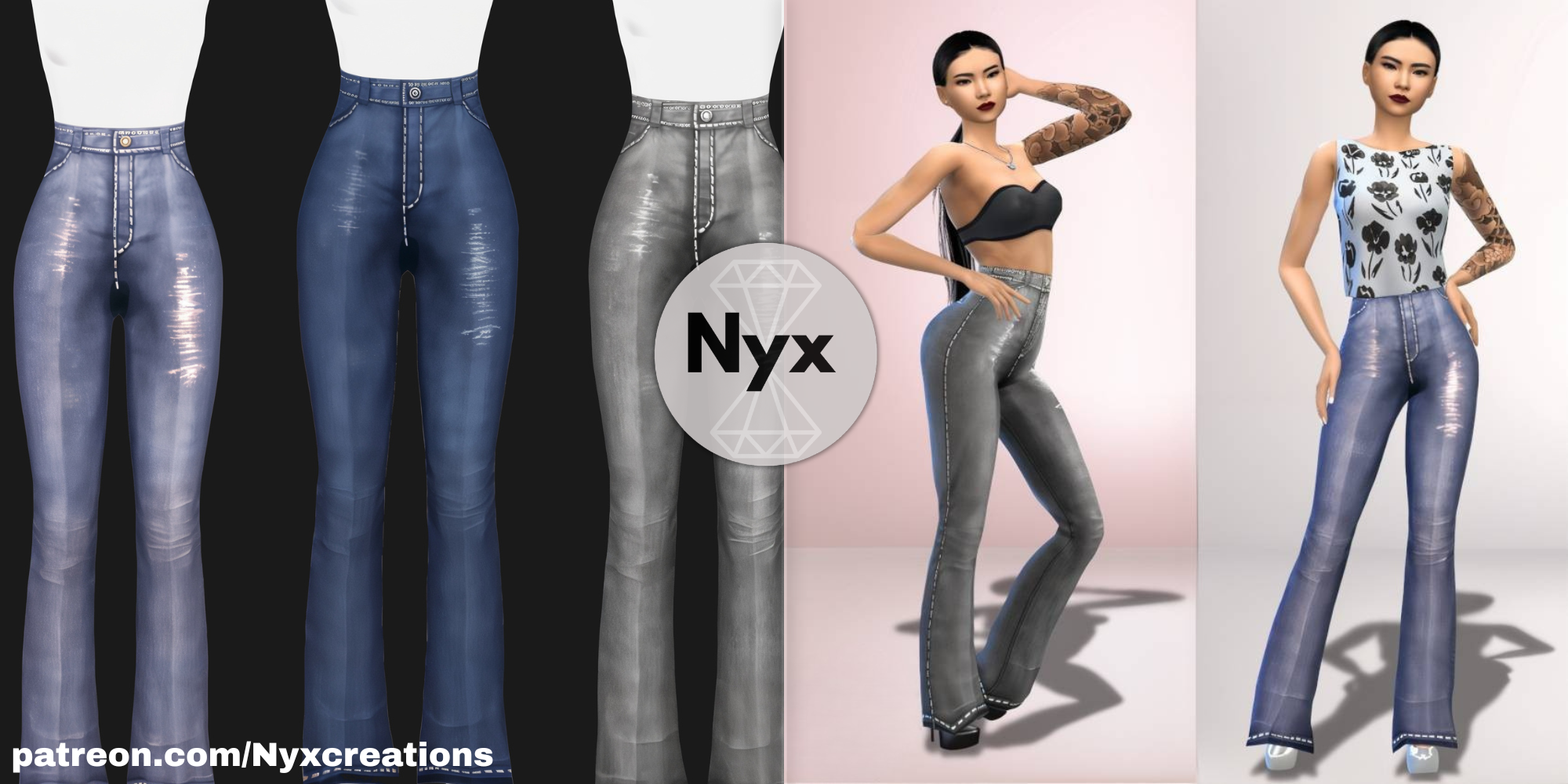 Denim jeans High Waisted Wide Leg mod for The Sims 4 