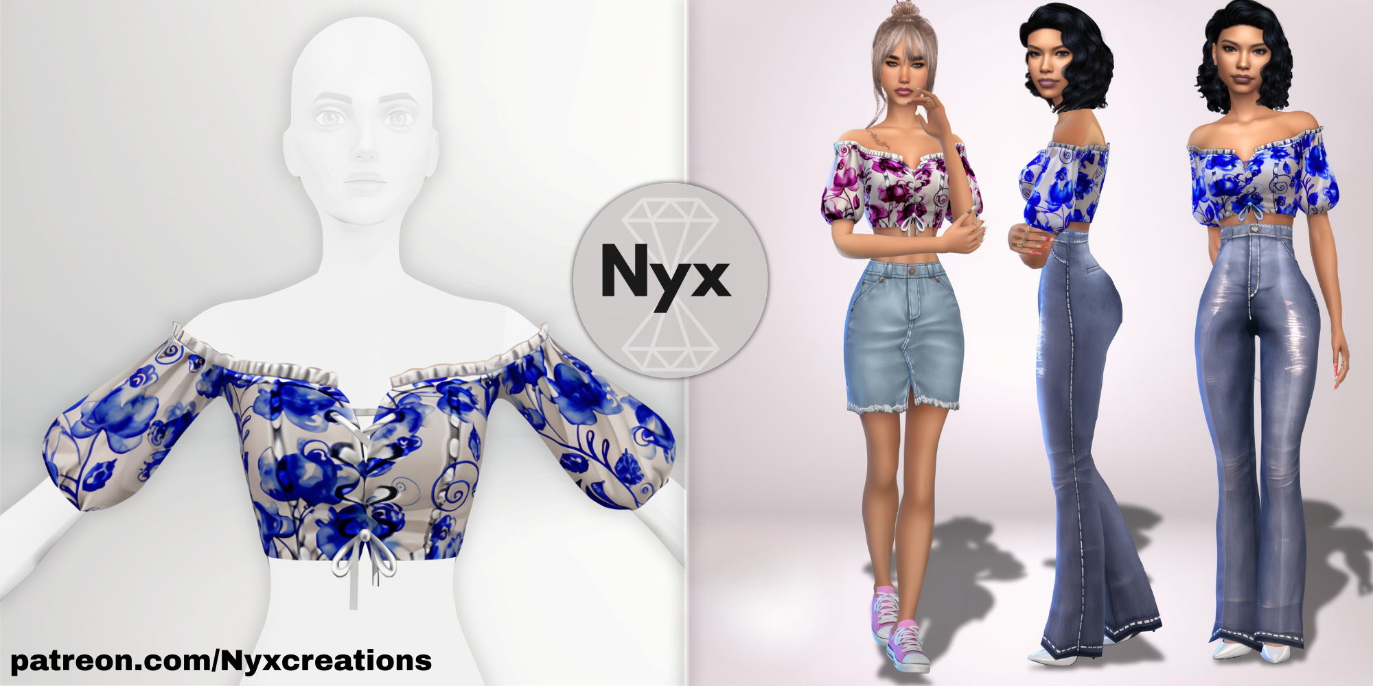 Lightweight Off-Shoulder Floral Blouse mod for The Sims 4 