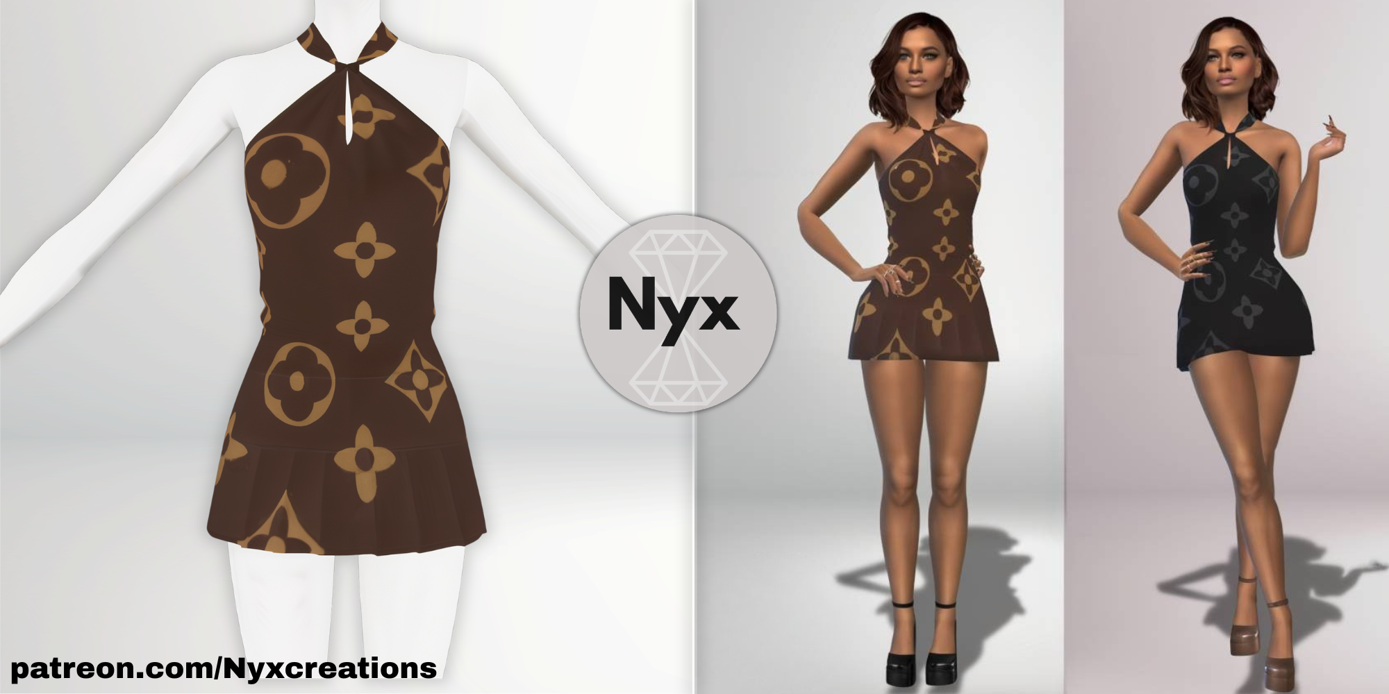 Louis Vuitton floral dress mod for The Sims 4 