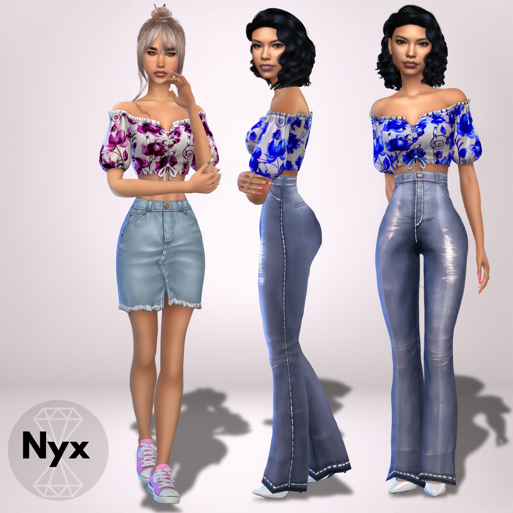 Lightweight Off-Shoulder Floral Blouse mod for The Sims 4 