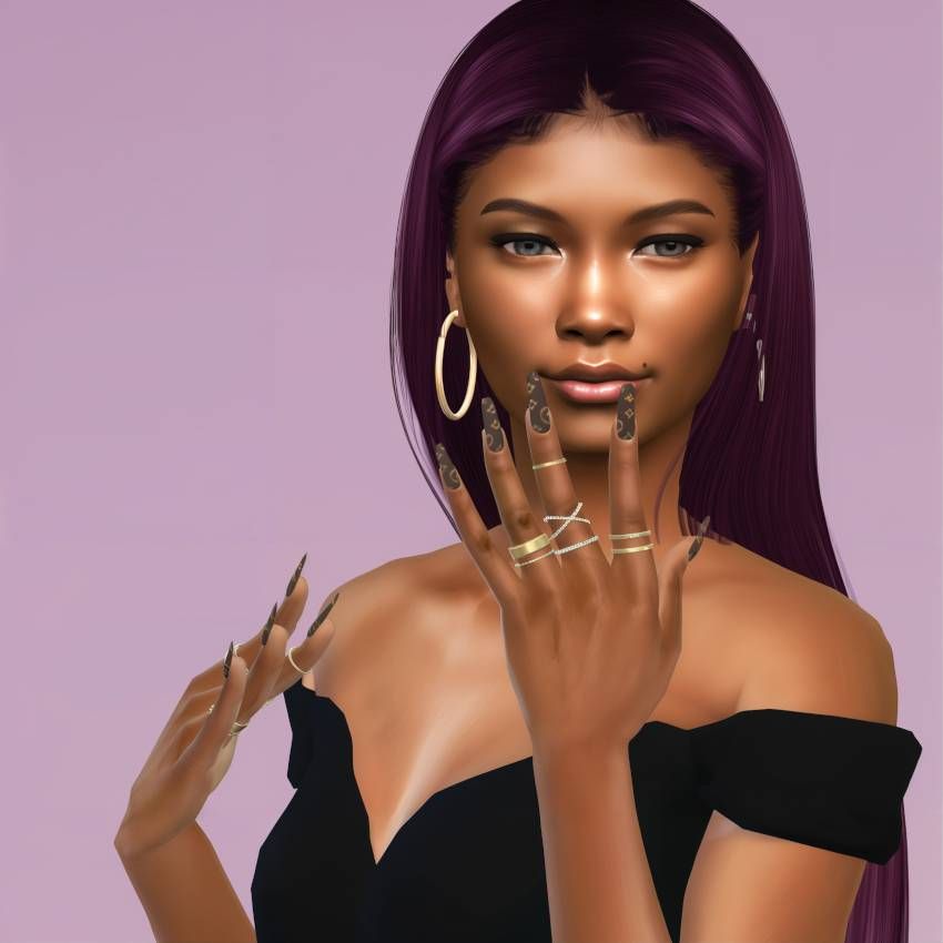 Louis Vuitton Floral long nails mod for The Sims 4 