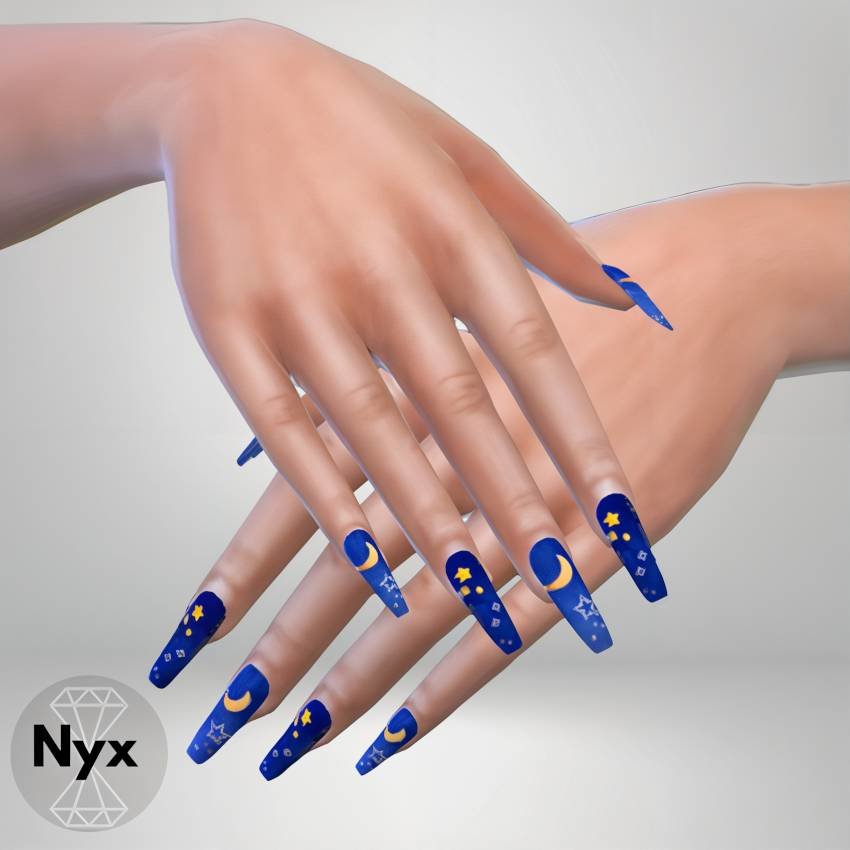 Long nails with moon & stars stickers mod for The Sims 4 