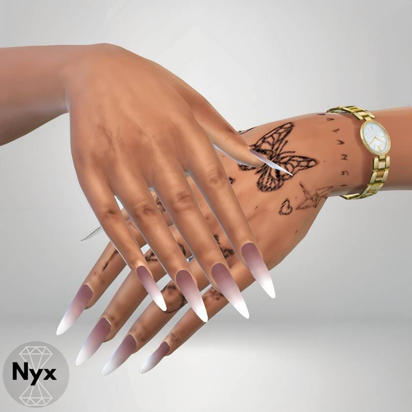 French ombre long round nails mod for The Sims 4 