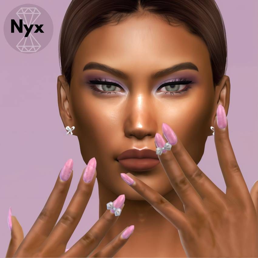 Barbie pink nails with ribbon mod for The Sims 4 