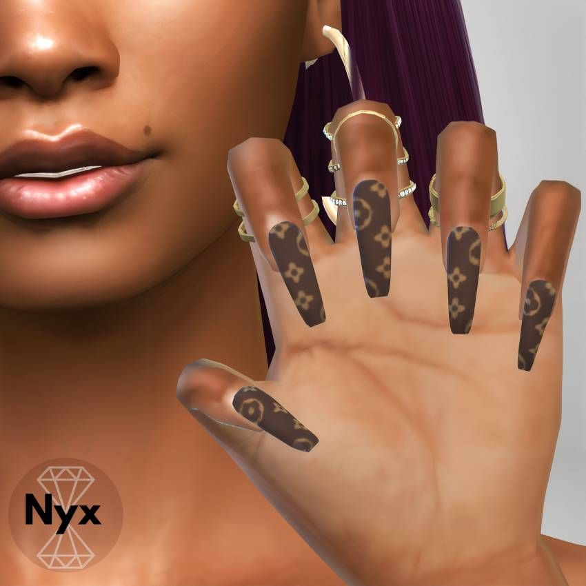 Louis Vuitton Floral long nails mod for The Sims 4 