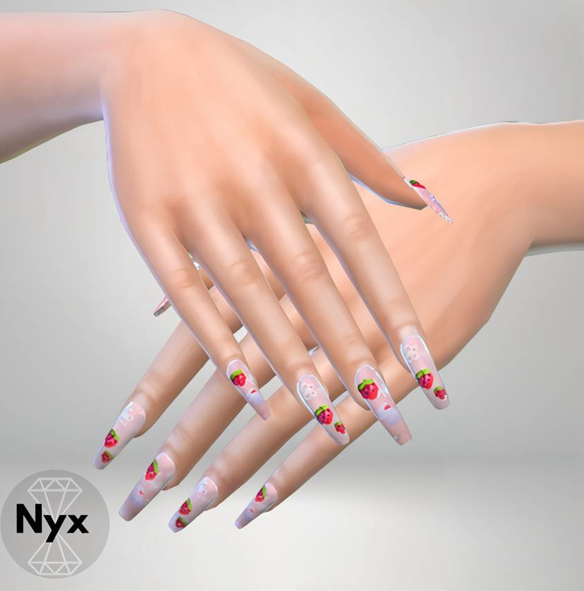 Long nails with strawberry & bunny stickers mod for The Sims 4 