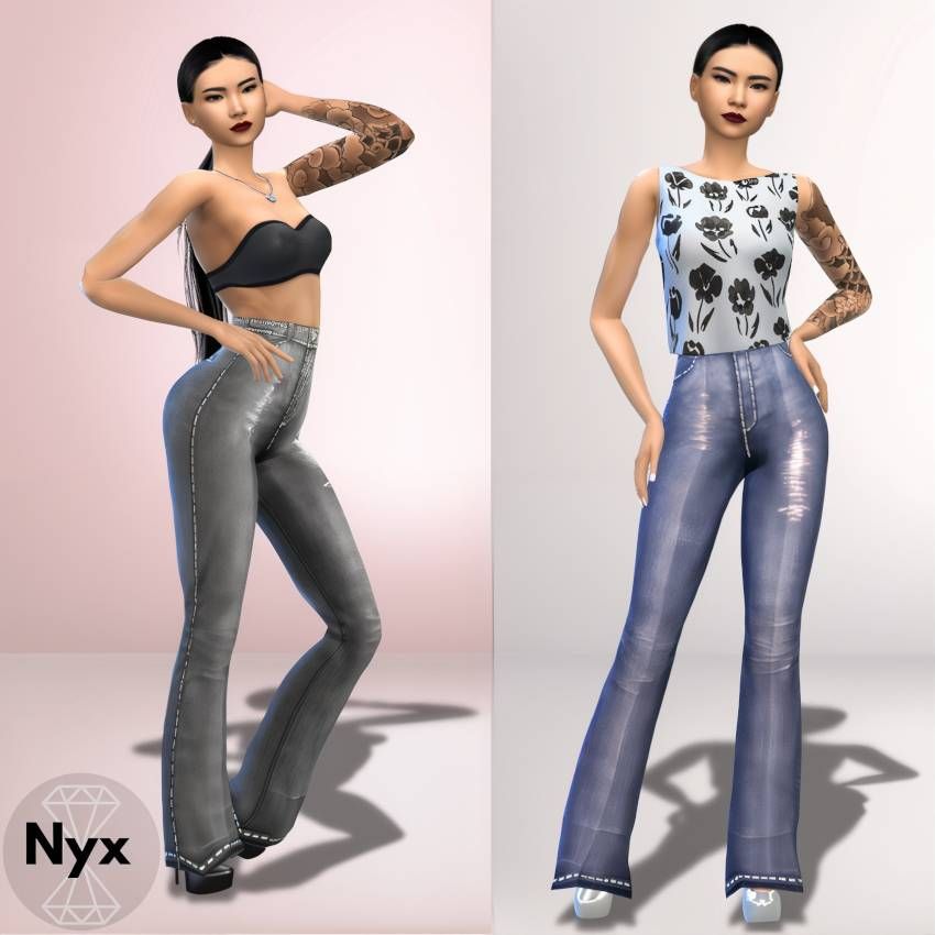 Denim jeans High Waisted Wide Leg mod for The Sims 4 