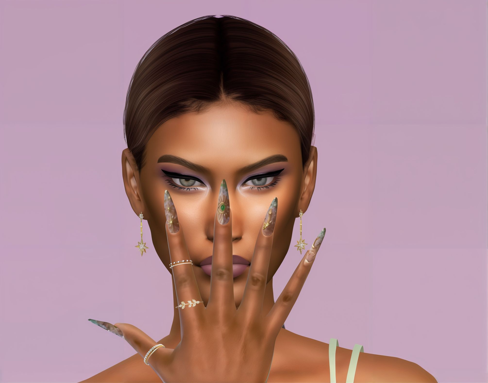 Abstract nails set 60 mod for The Sims 4 