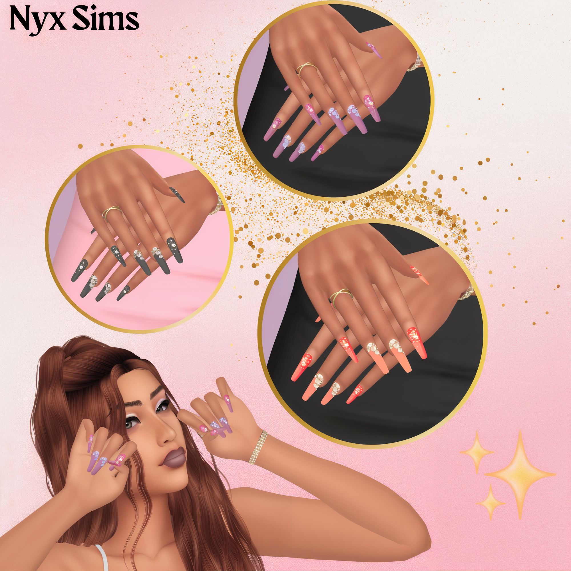 Glitter nails set 17 mod for The Sims 4 