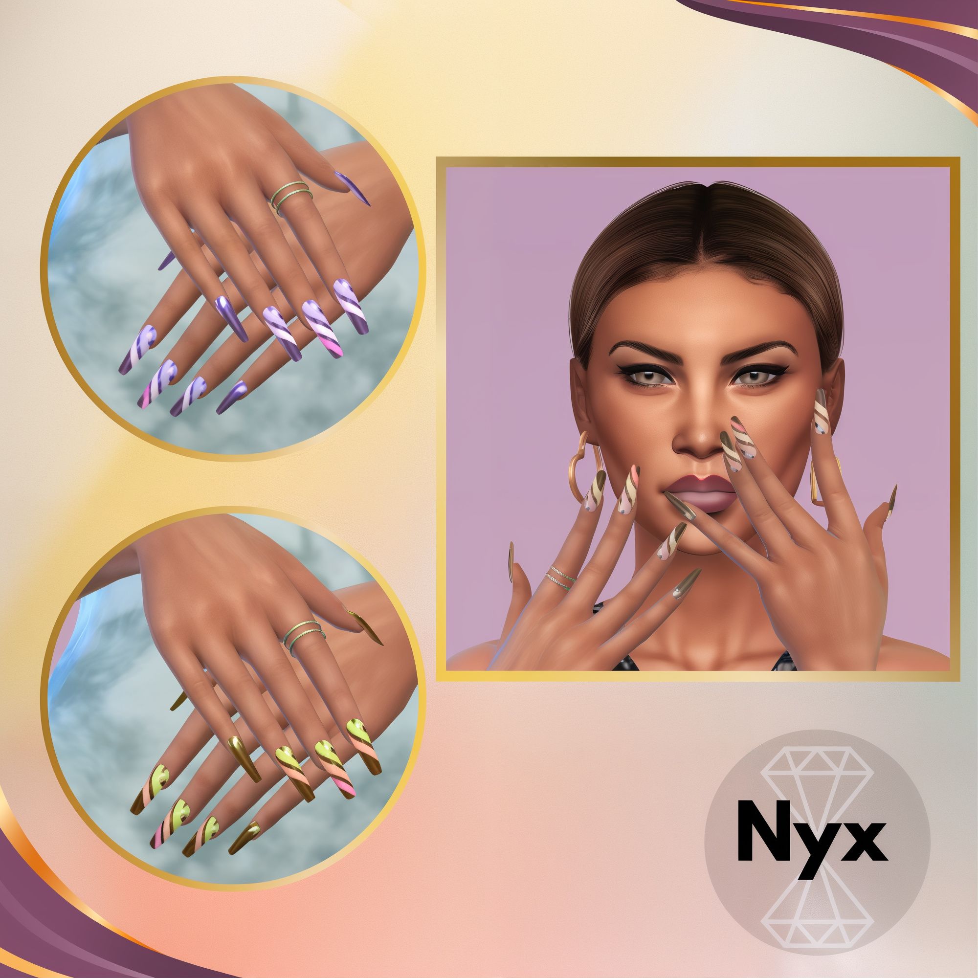 Abstract nails set 07 mod for The Sims 4 