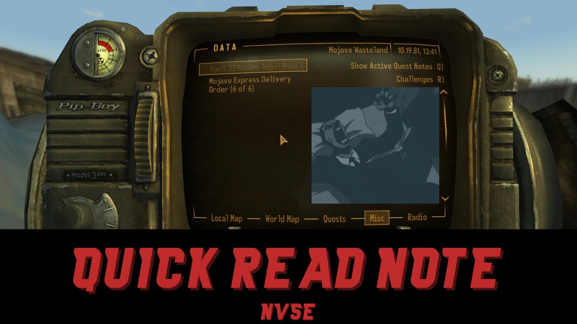 Quick Read Note NVSE mod for Fallout: New Vegas
