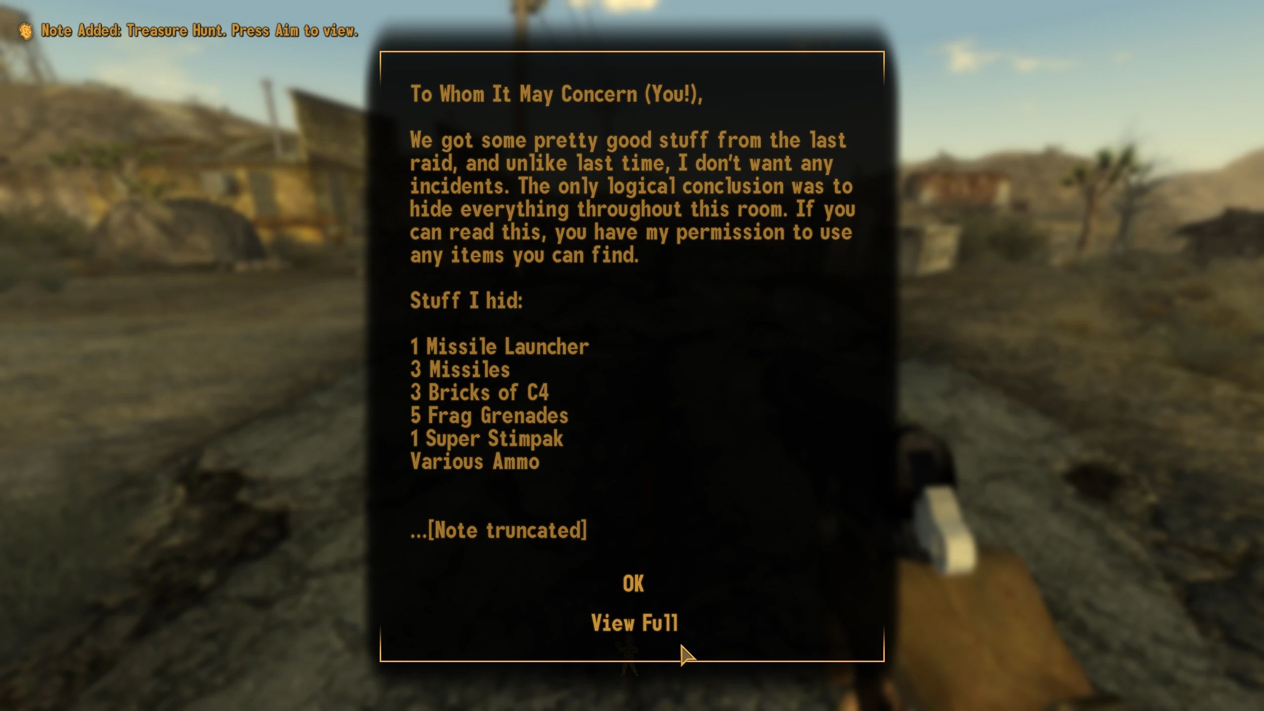 Quick Read Note NVSE mod for Fallout: New Vegas