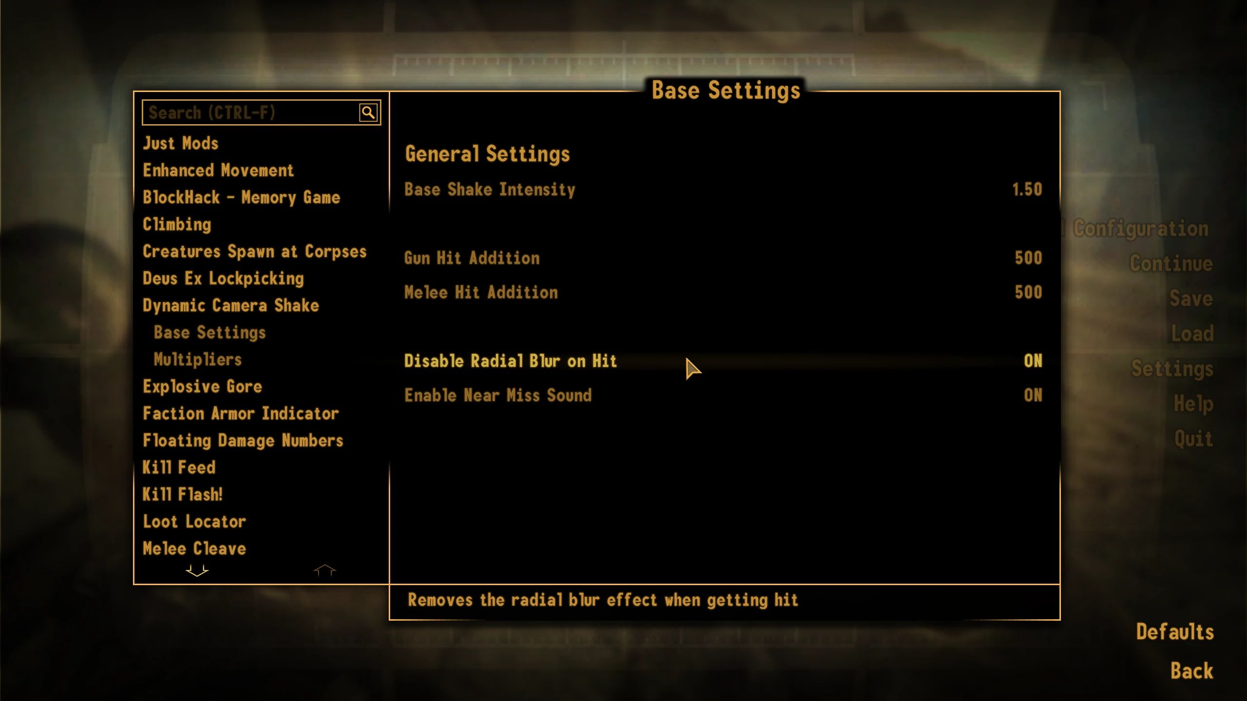 Dynamic Camera Shake mod for Fallout: New Vegas