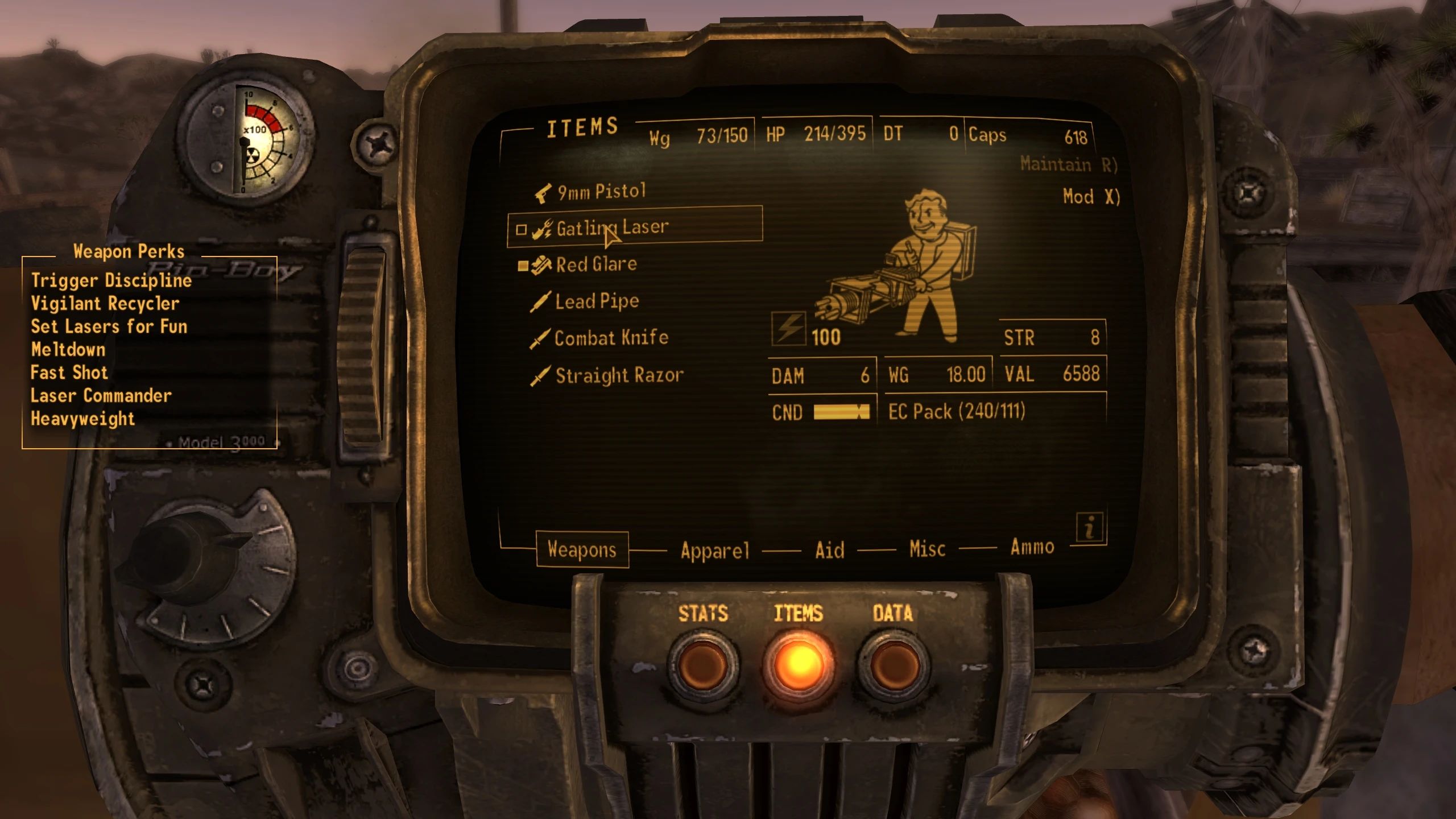 WARPED - Weapon Armor Recipe Perk Enhanced Display mod for Fallout: New Vegas
