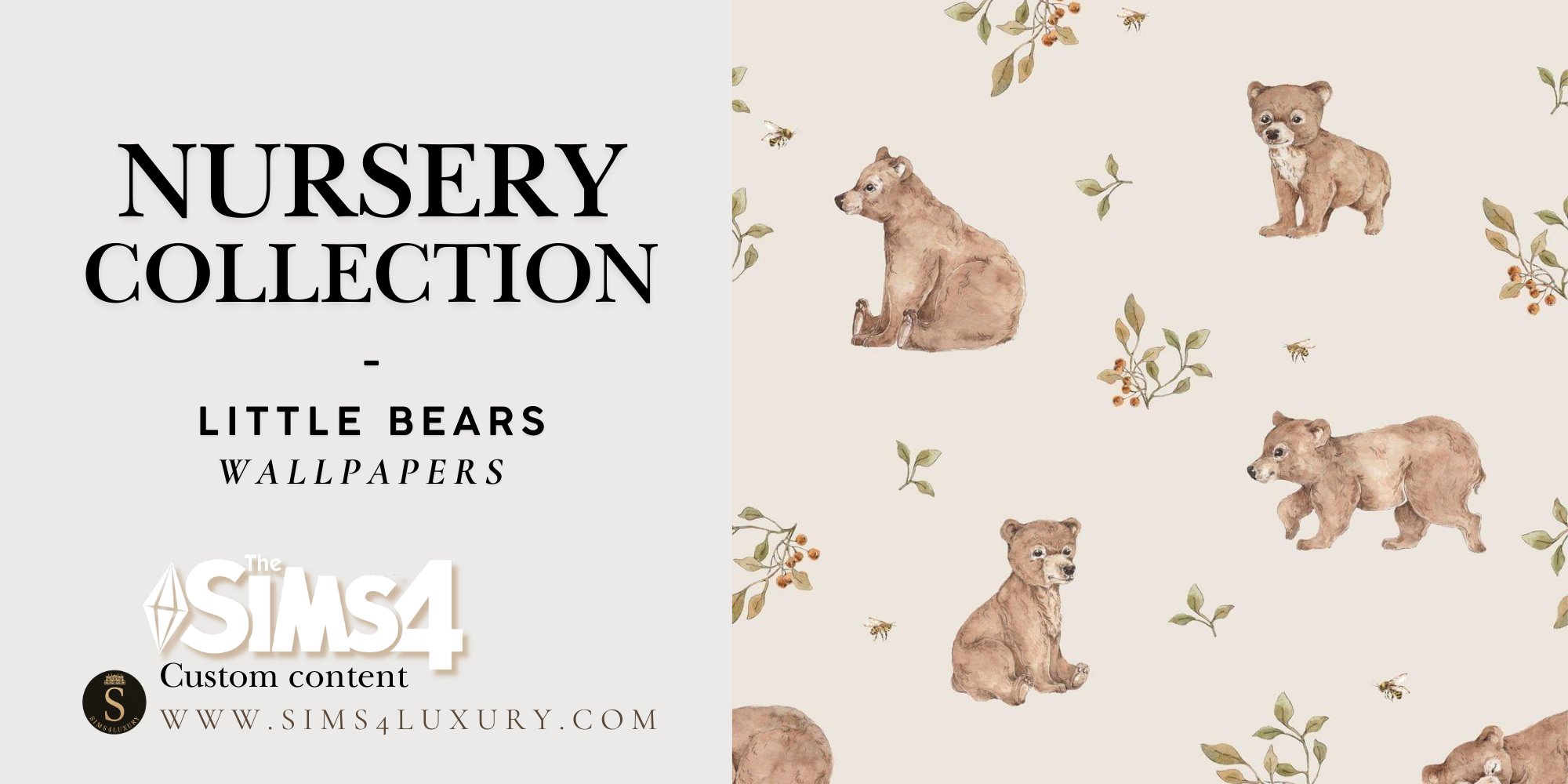 Sims4Luxury - Nursery - Little bears - Wallpapers mod for The Sims 4 