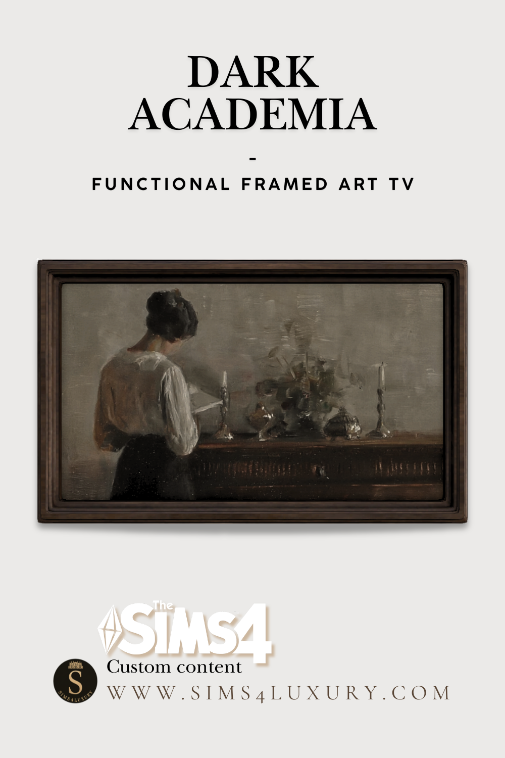 Sims4Luxury - Dark Academia - Functional framed art TV mod for The Sims 4 