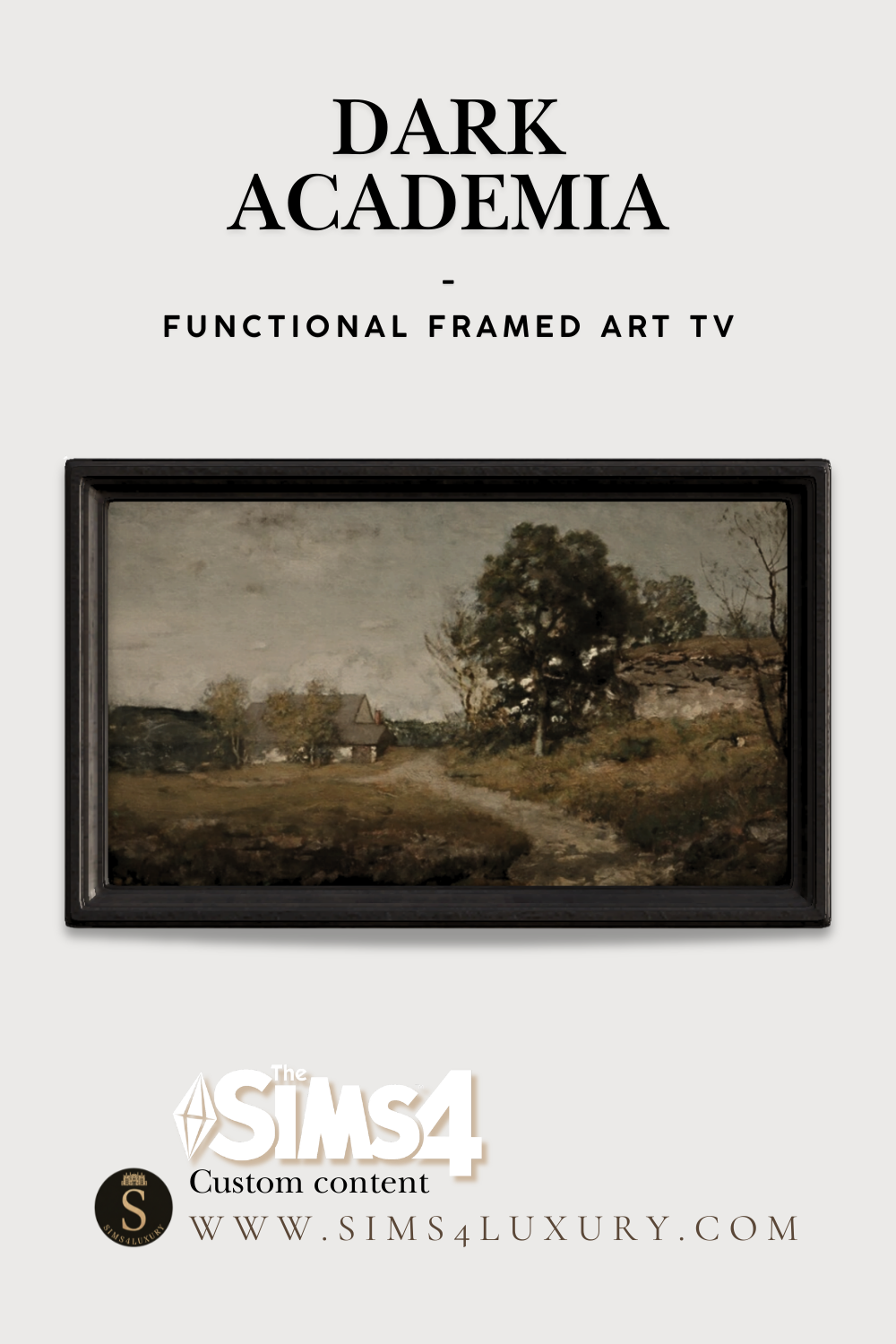 Sims4Luxury - Dark Academia - Functional framed art TV mod for The Sims 4 