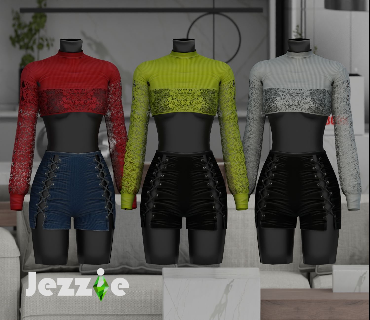 Jezzie.Ts4 Tamara Outfit with denim mod for The Sims 4 