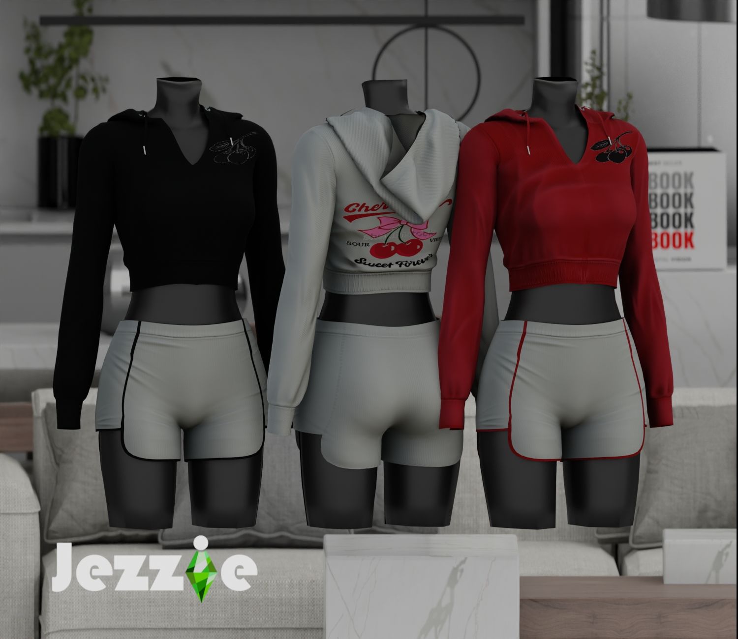 Jezzie.TS4 Sweet Cherry Bomb Fleece Hoody mod for The Sims 4 