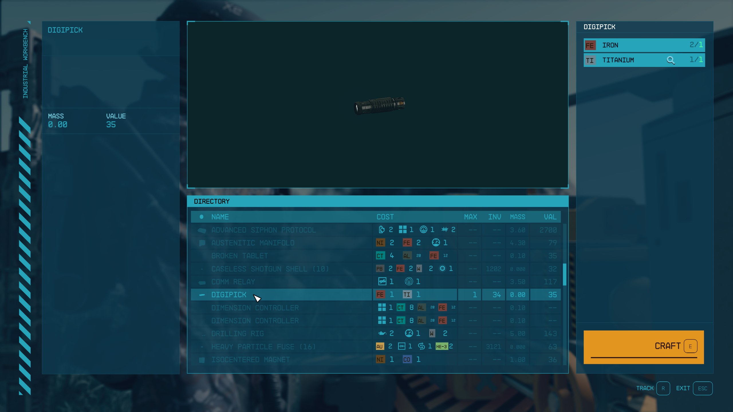 Simple Digipick Crafting mod for Starfield