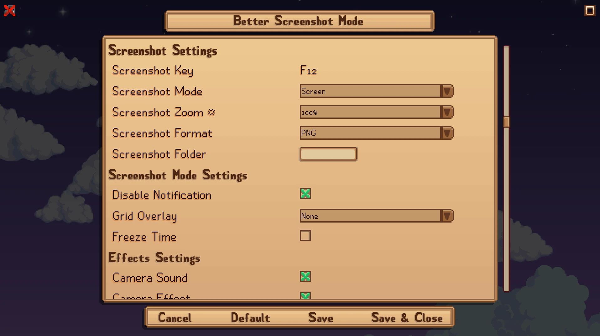 Better Screenshot Mode (Shortcuts - Overlays - Simple Screenshots - Photo Mode - Fixes) mod for Stardew Valley
