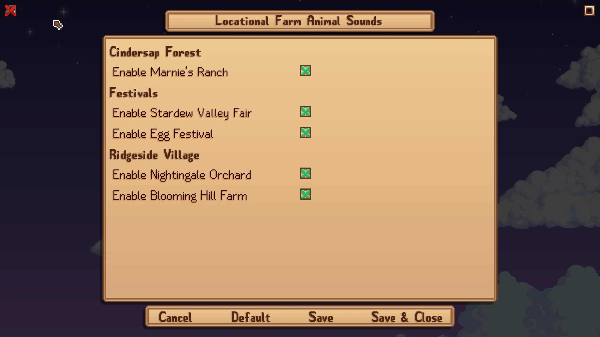 Locational Farm Animal Sounds (Positional Audio - Ambience - Immersive - Cows Pigs Goats Chickens) mod for Stardew Valley