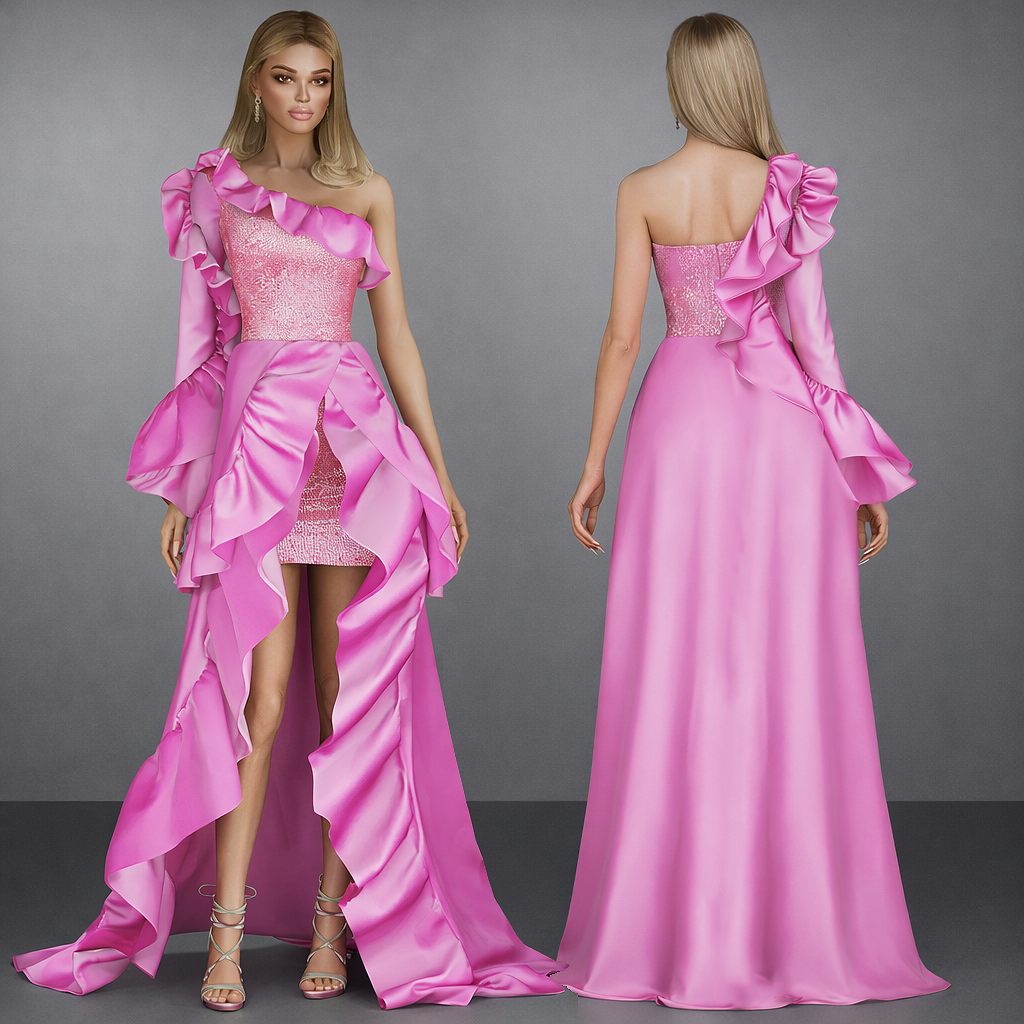 One Shoulder Ruffle High Low Gown mod for The Sims 4 