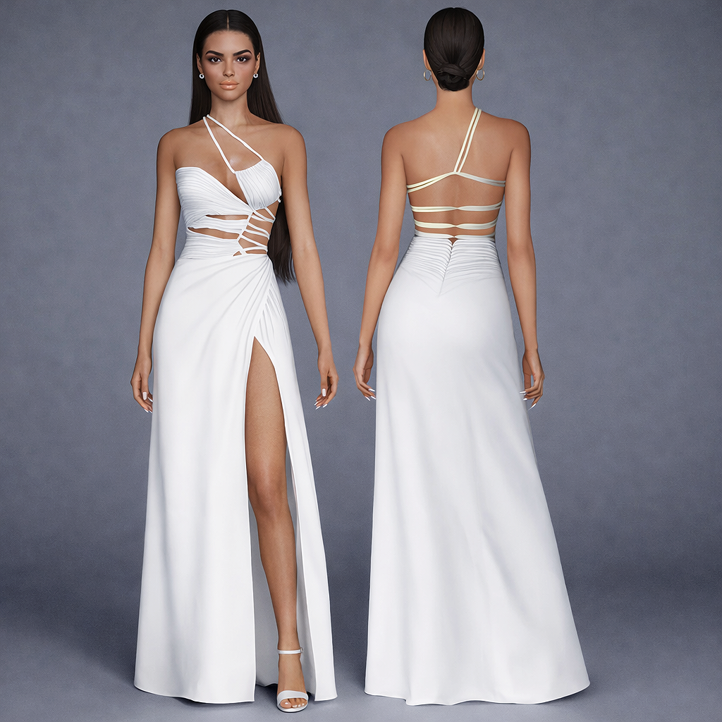 One Shoulder Cutout Draped Slit Gown mod for The Sims 4 