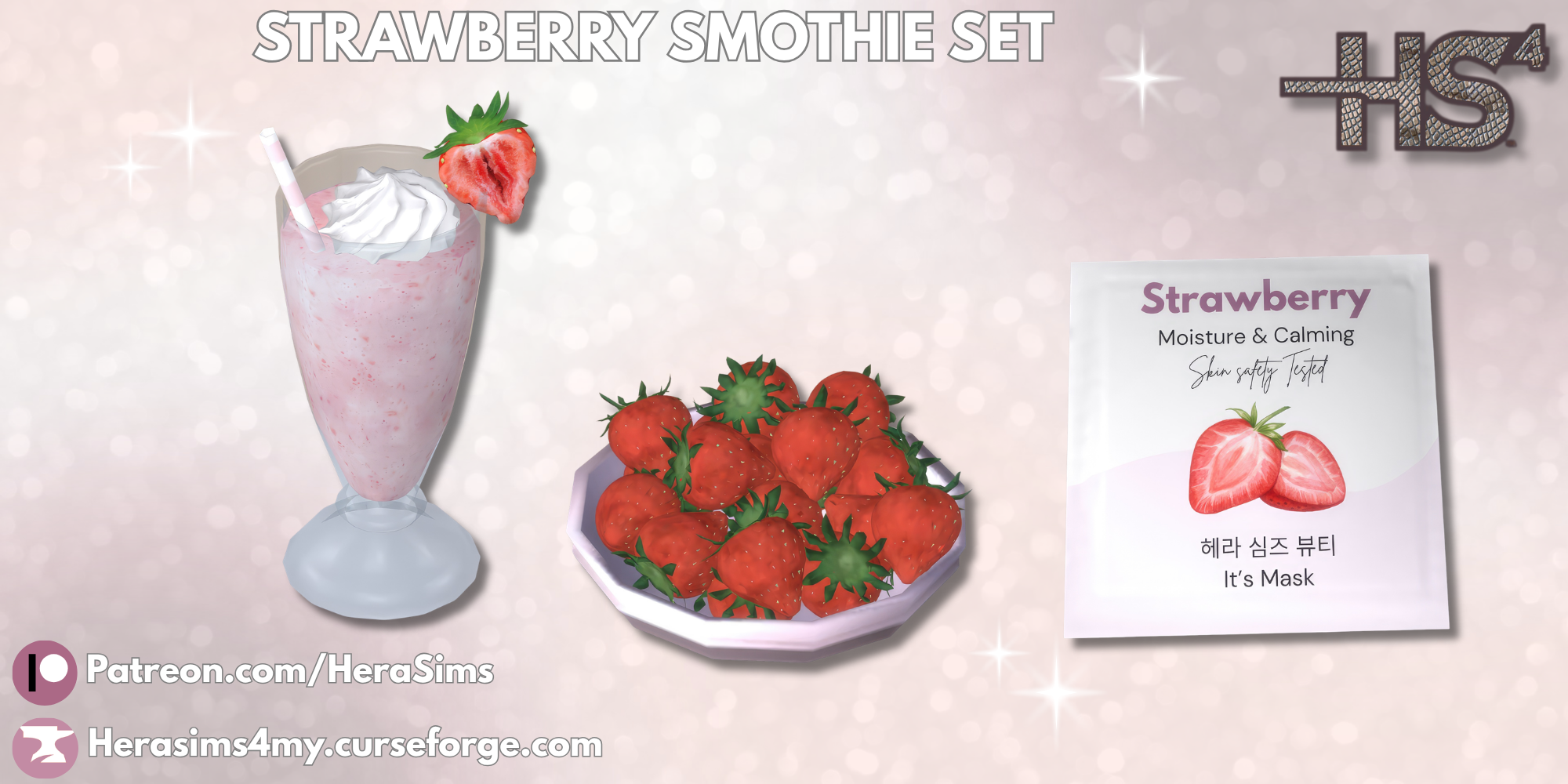 Strawberry smothie set mod for The Sims 4 