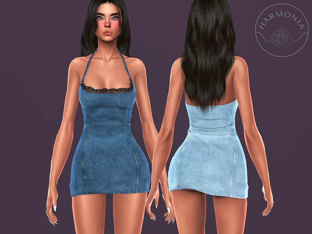 Harmonia - Lace Trim Denim Micro Dress mod for The Sims 4 