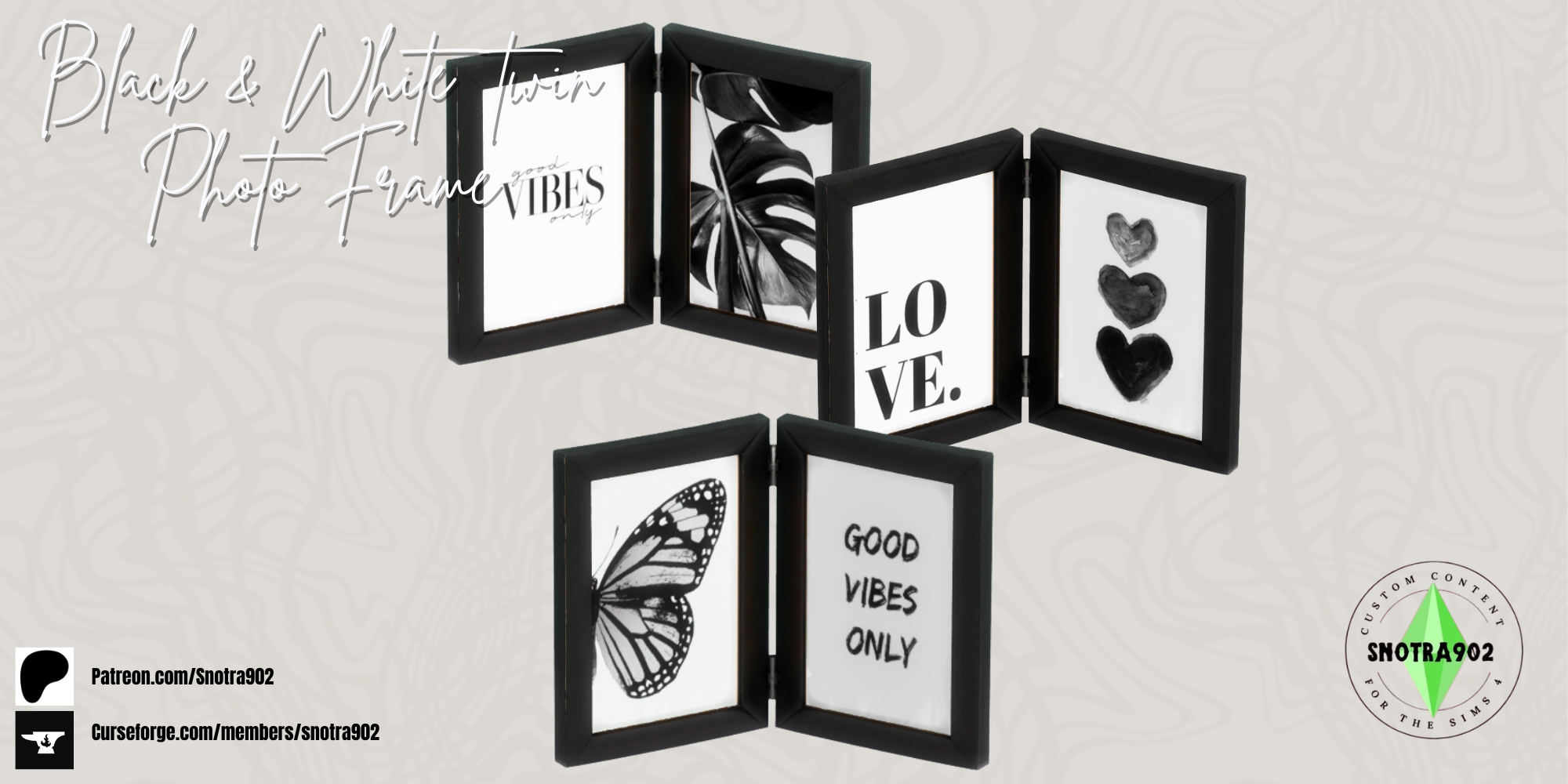 Black & White Twin Photo Frame mod for The Sims 4 