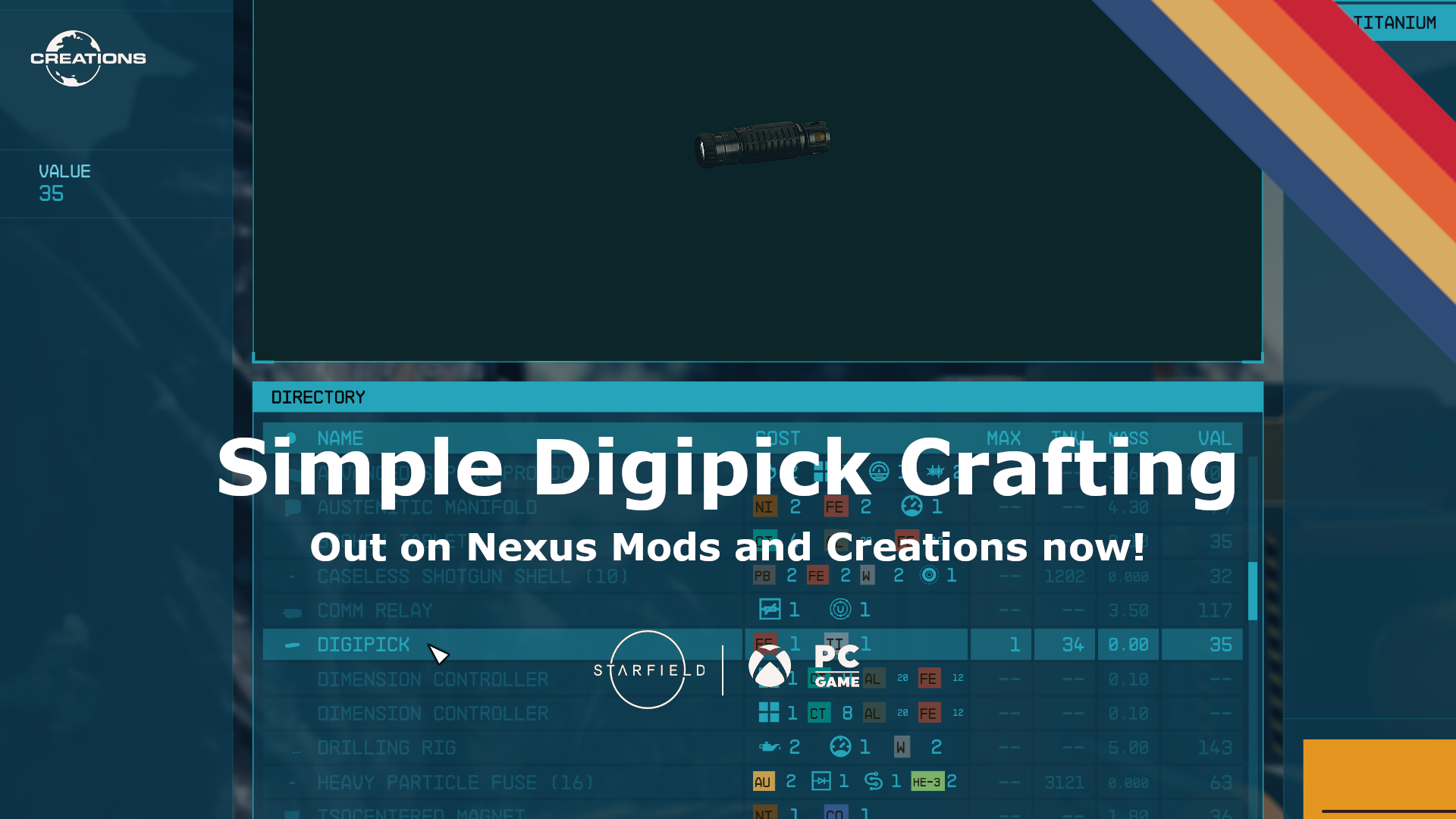 Simple Digipick Crafting mod for Starfield