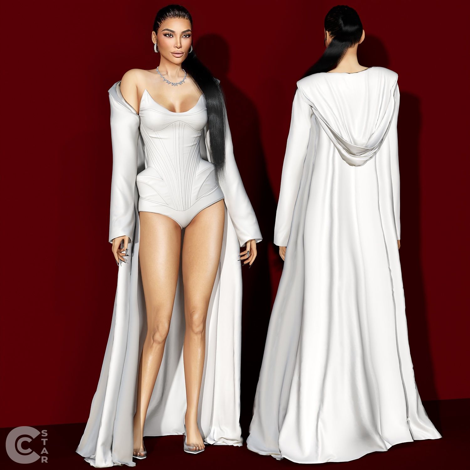 Structured Corset with Hooded Long Coat mod for The Sims 4 